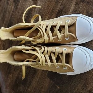 Gold and White High-Top Sneakers with Rubber Soles